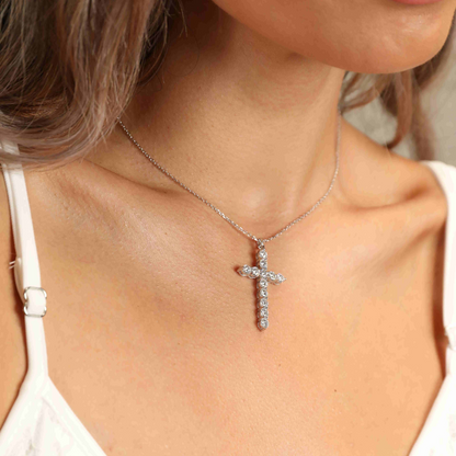 Adored 925 Sterling Silver Cross Moissanite Necklace