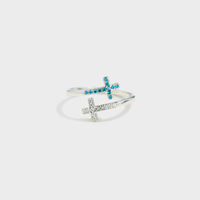 Zircon 925 Sterling Silver Double Cross Bypass Ring